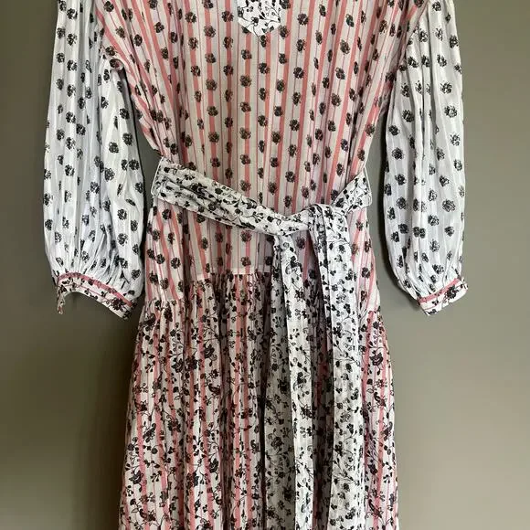 Ulla Johnson Selvi Printed Cotton Gauze Midi Dress Size 0 Pink White Floral Boho - Picture 9 of 16